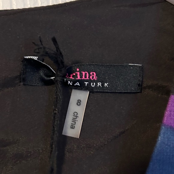 NWT TRINA TURK Marcia Sleeveless Dress Sz 8 ALine VNeck Black Purple Blue Easter - Picture 5 of 12